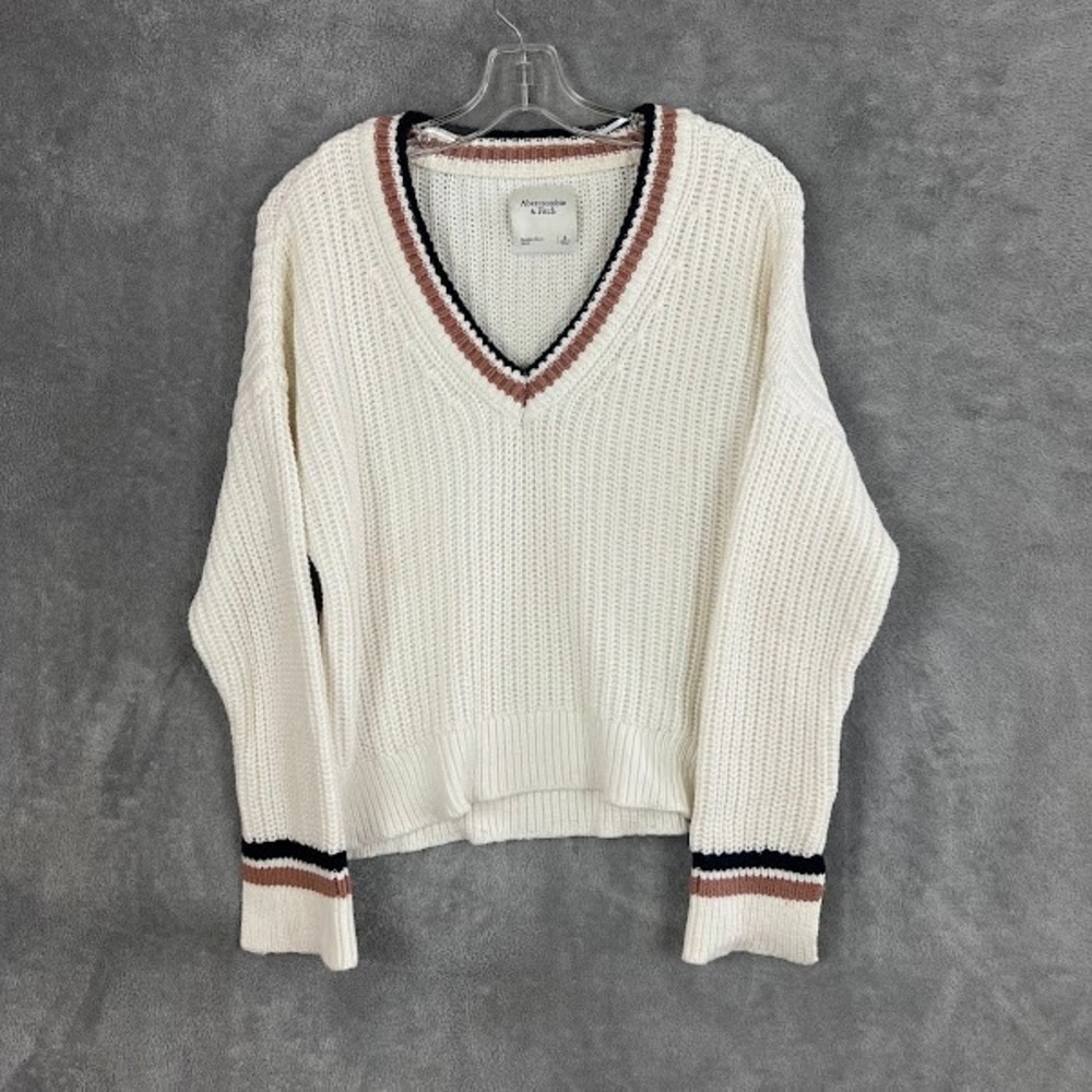 Abercrombie & Fitch Easy Tipped V Neck Sweater Womens S Preppy Tenniscore